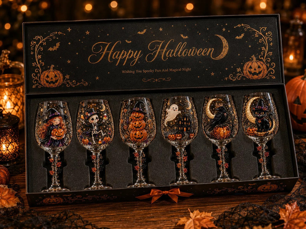 6-Piece Christmas Wine Glass Set – Festive 3D Holiday Glasses Gift Box