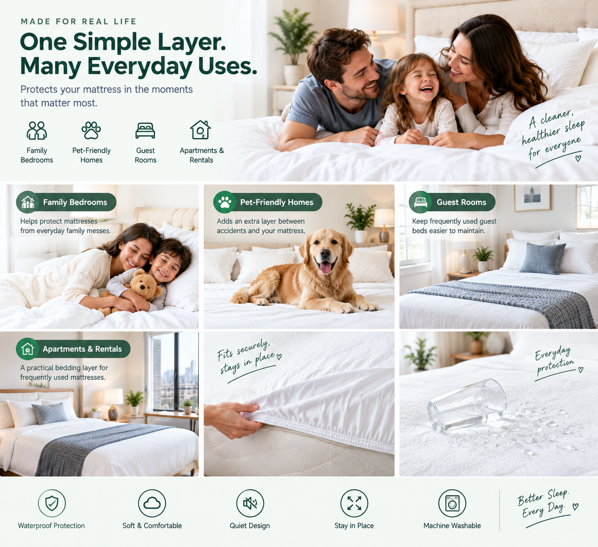 Waterproof Mattress Protector – Soft, Quiet & Washable Bed Cover