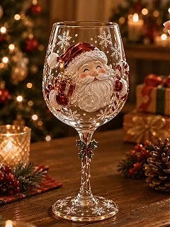 6-Piece Christmas Wine Glass Set – Festive 3D Holiday Glasses Gift Box