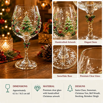 6-Piece Christmas Wine Glass Set – Festive 3D Holiday Glasses Gift Box