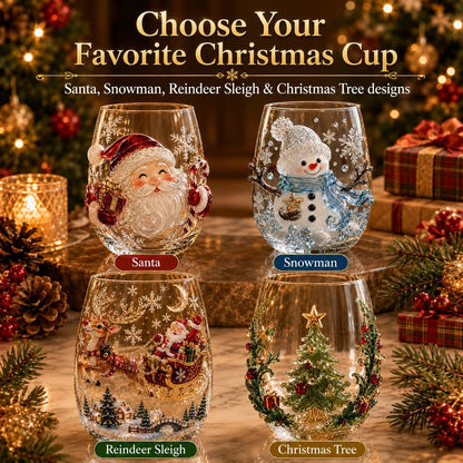 6-Piece Christmas Wine Glass Set – Festive 3D Holiday Glasses Gift Box