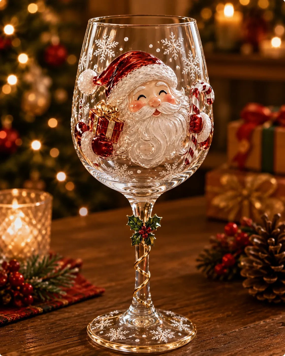 6-Piece Christmas Wine Glass Set – Festive 3D Holiday Glasses Gift Box