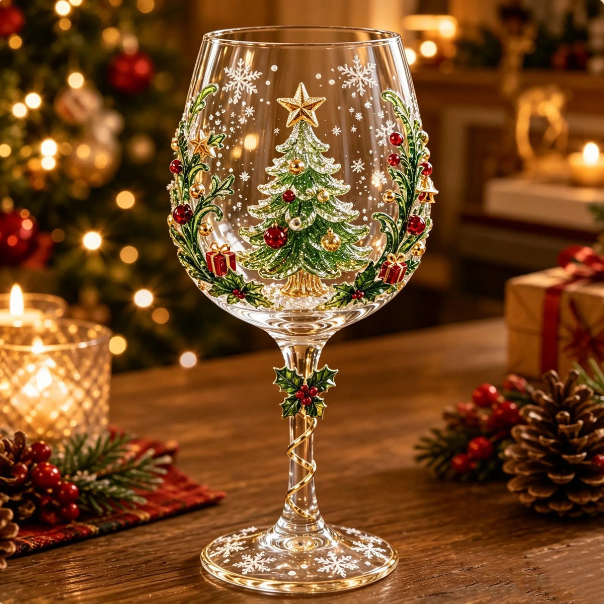 6-Piece Christmas Wine Glass Set – Festive 3D Holiday Glasses Gift Box