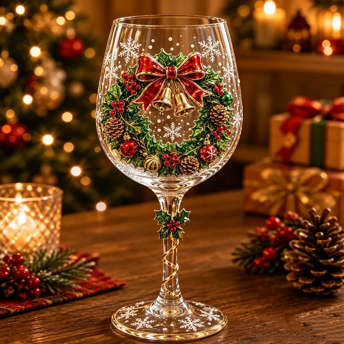 6-Piece Christmas Wine Glass Set – Festive 3D Holiday Glasses Gift Box