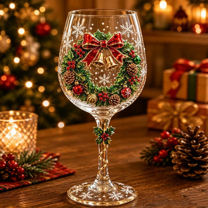 6-Piece Christmas Wine Glass Set – Festive 3D Holiday Glasses Gift Box