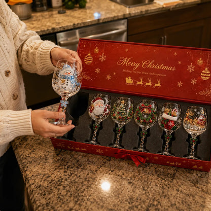 6-Piece Christmas Wine Glass Set – Festive 3D Holiday Glasses Gift Box