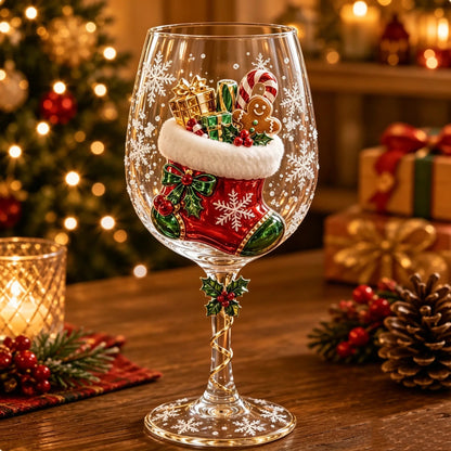 6-Piece Christmas Wine Glass Set – Festive 3D Holiday Glasses Gift Box