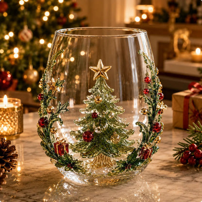 6-Piece Christmas Wine Glass Set – Festive 3D Holiday Glasses Gift Box