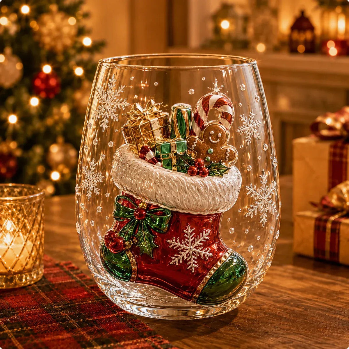 6-Piece Christmas Wine Glass Set – Festive 3D Holiday Glasses Gift Box