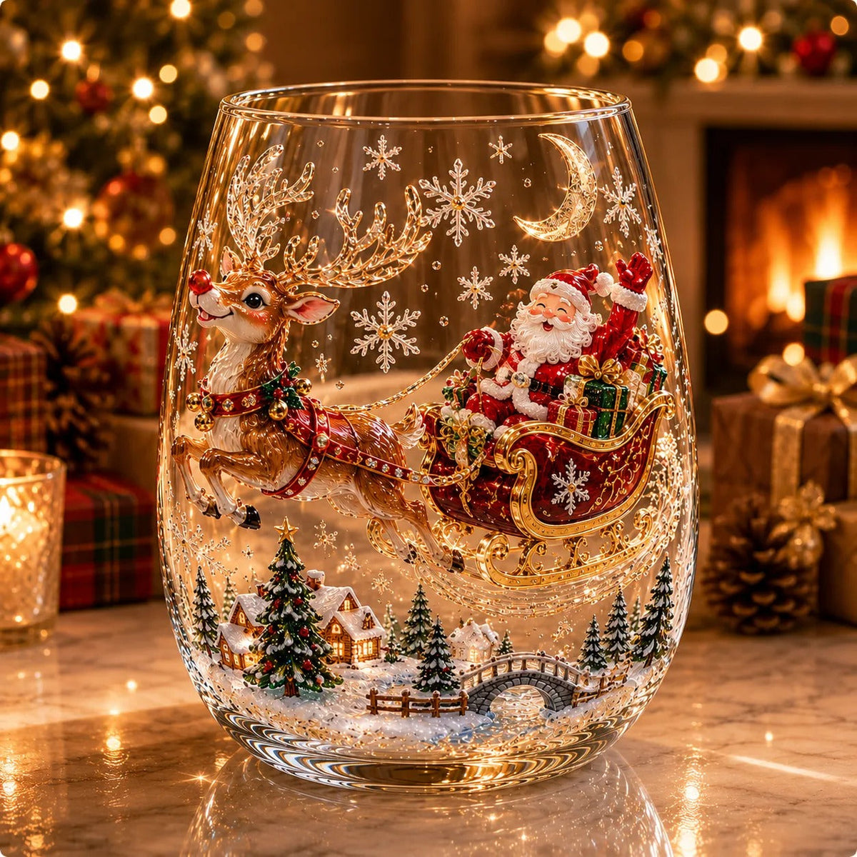 6-Piece Christmas Wine Glass Set – Festive 3D Holiday Glasses Gift Box