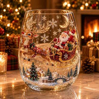 6-Piece Christmas Wine Glass Set – Festive 3D Holiday Glasses Gift Box