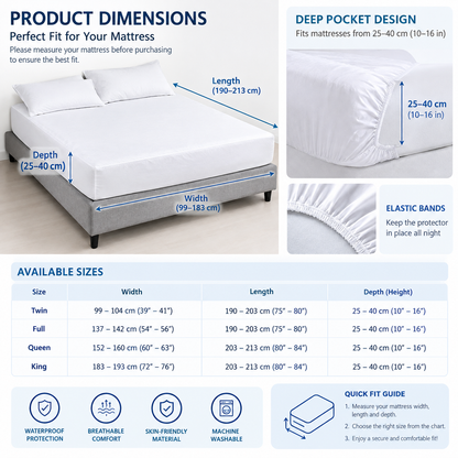 Waterproof Mattress Protector – Soft, Quiet & Washable Bed Cover