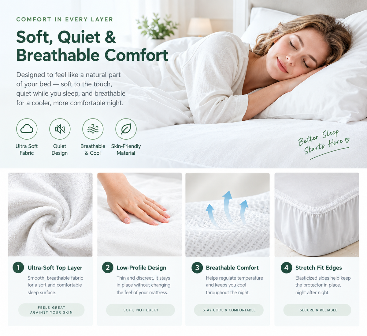 Waterproof Mattress Protector – Soft, Quiet & Washable Bed Cover